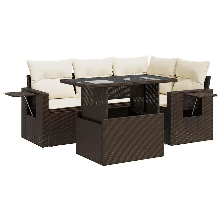 Salon de jardin avec coussins 5 pcs marron résine tressée - 2