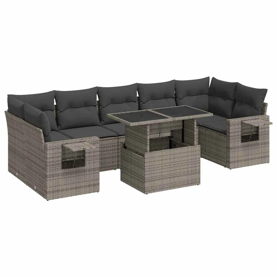 Salon de jardin 8 pcs avec coussins gris résine tressée - 2