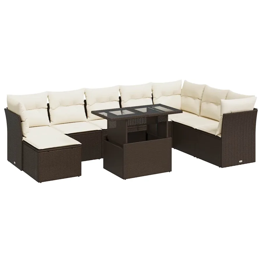 Salon de jardin avec coussins 9 pcs marron résine tressée - 2