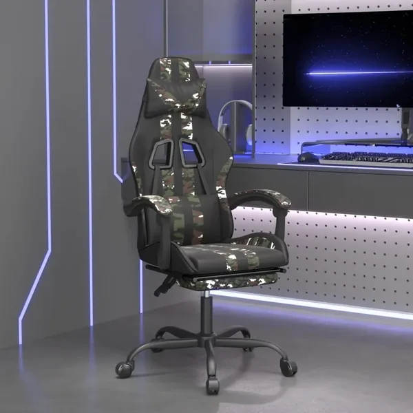 Chaise de jeu avec repose-pied Noir et camouflage Similicuir