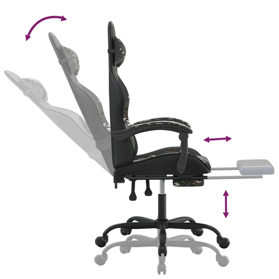 Chaise de jeu avec repose-pied Noir et camouflage Similicuir - 7