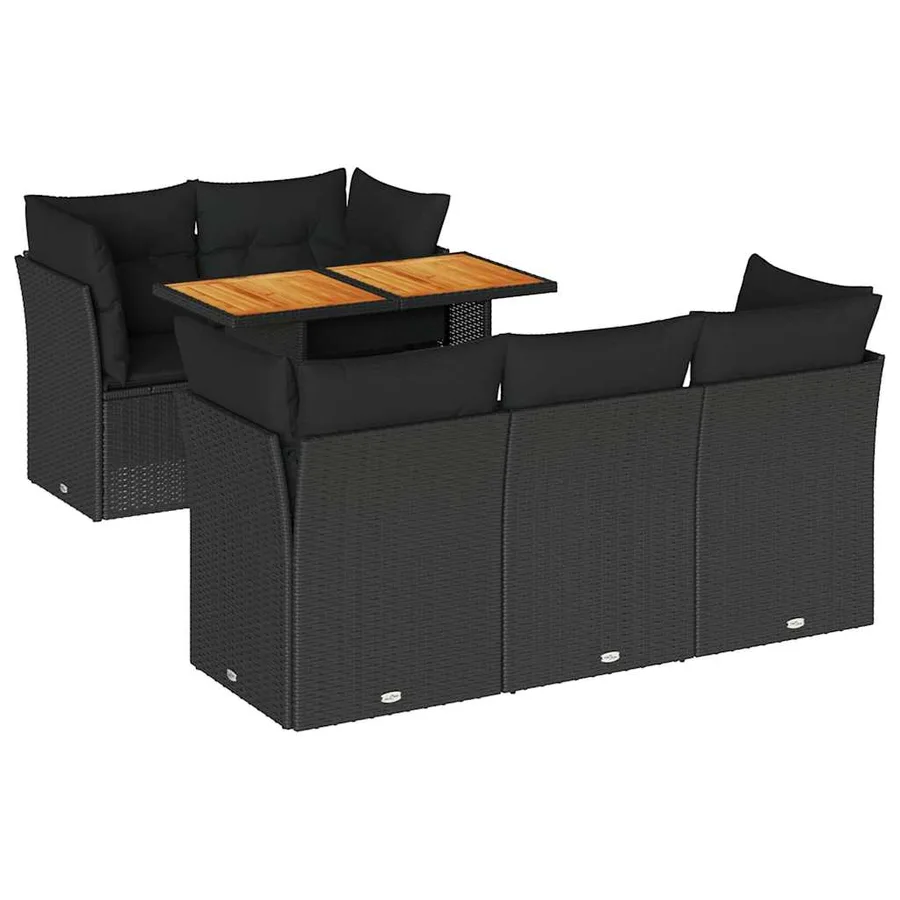 Salon de jardin 6 pcs avec coussins noir résine tressée - 2