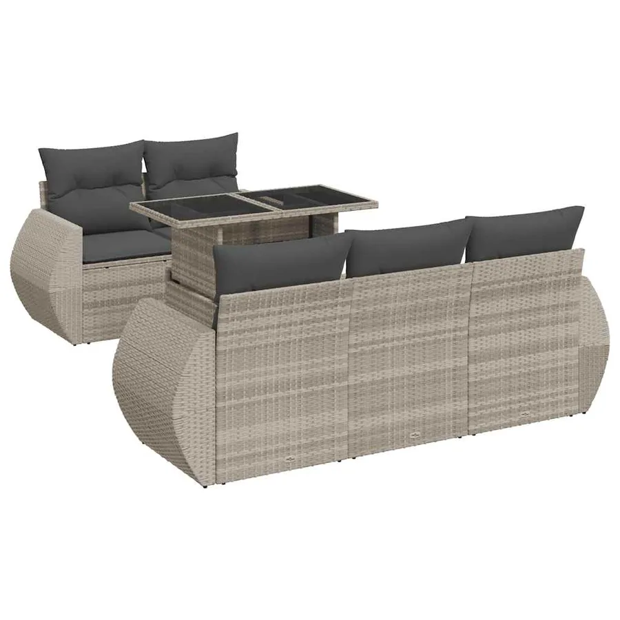 Salon de jardin 6 pcs avec coussins gris clair résine tressée - 2