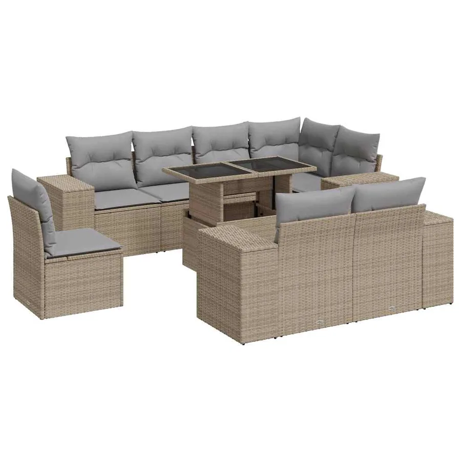 Salon de jardin avec coussins 9 pcs beige résine tressée - 2