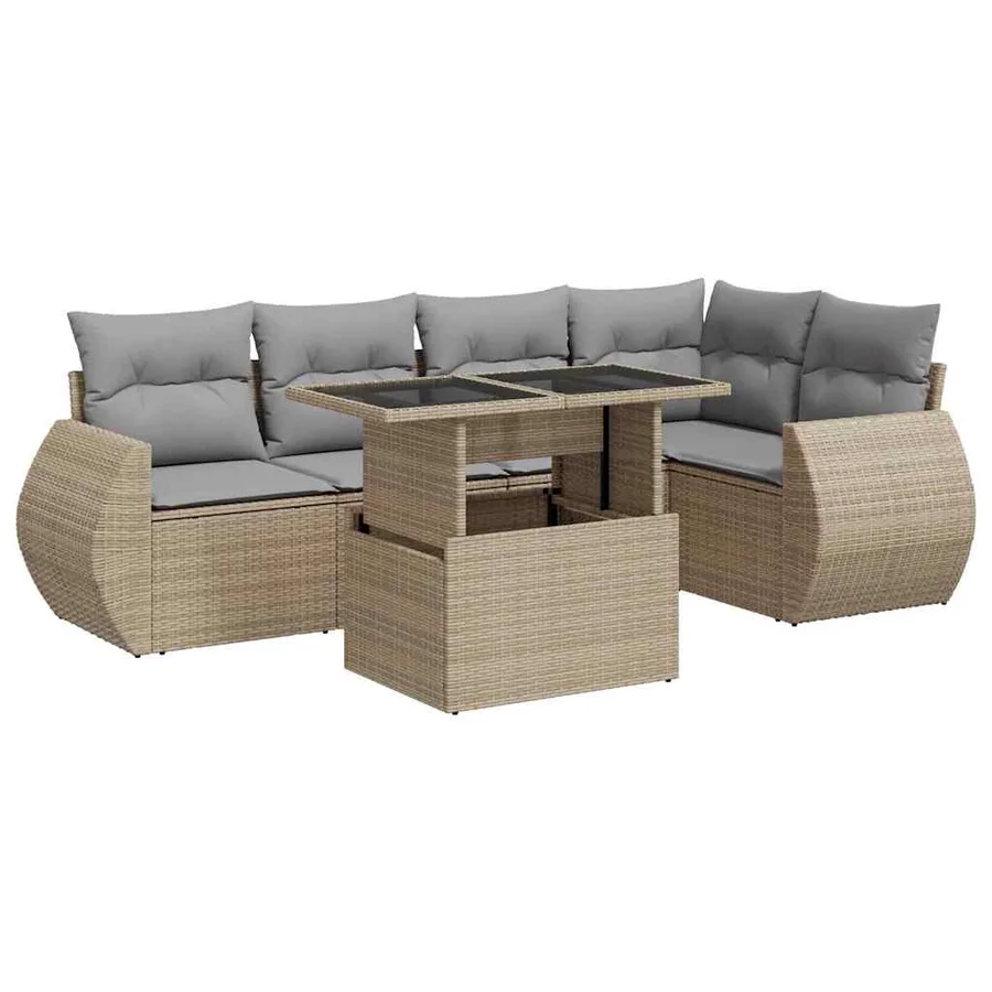 Salon de jardin avec coussins 6 pcs beige résine tressée - 2