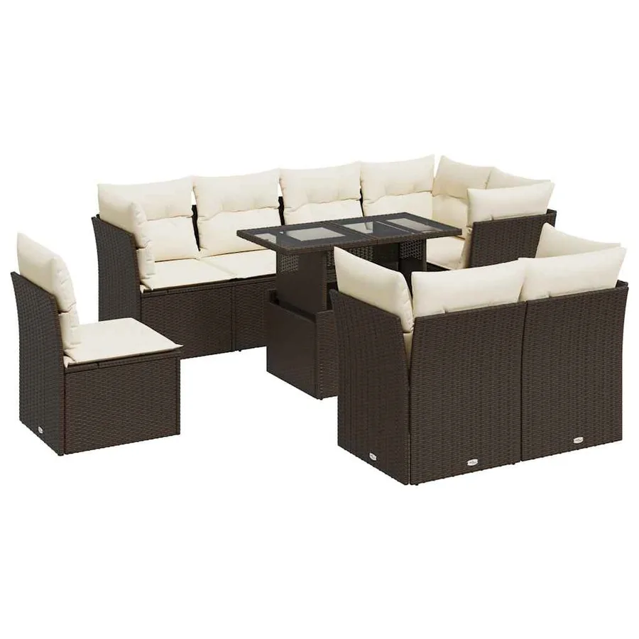 Salon de jardin avec coussins 9 pcs marron résine tressée - 2