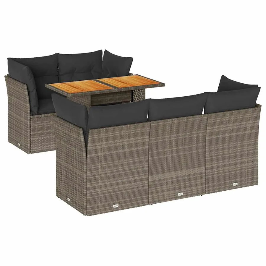 Salon de jardin 6 pcs avec coussins gris résine tressée - 2