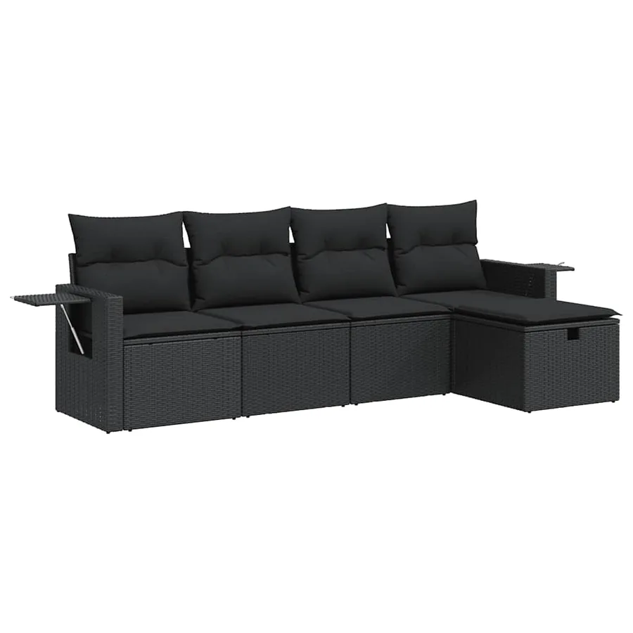 Salon de jardin 5 pcs avec coussins noir résine tressée - 2