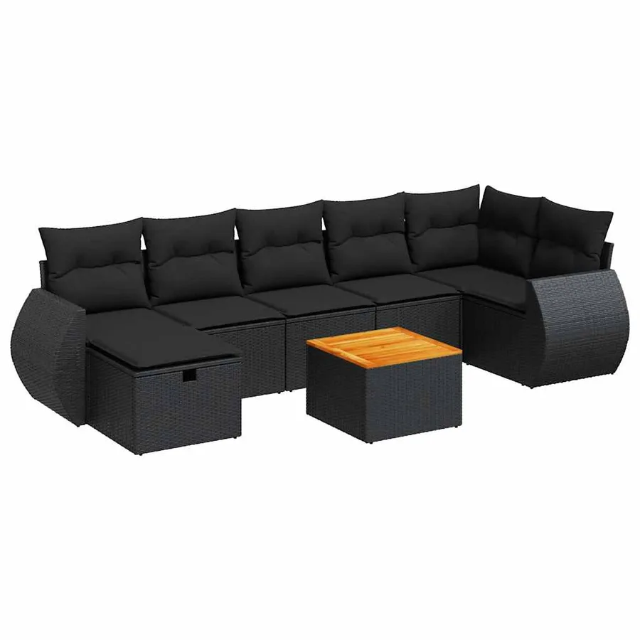 Salon de jardin 8 pcs avec coussins noir résine tressée - 2