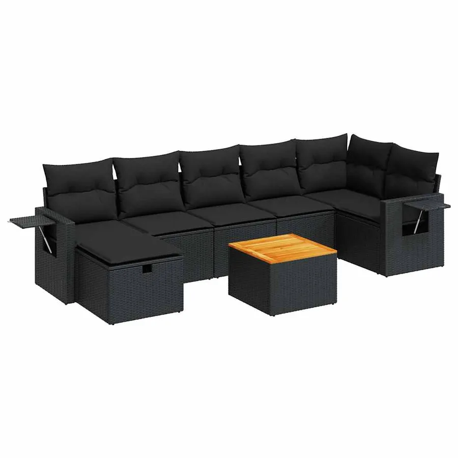 Salon de jardin 8 pcs avec coussins noir résine tressée - 2