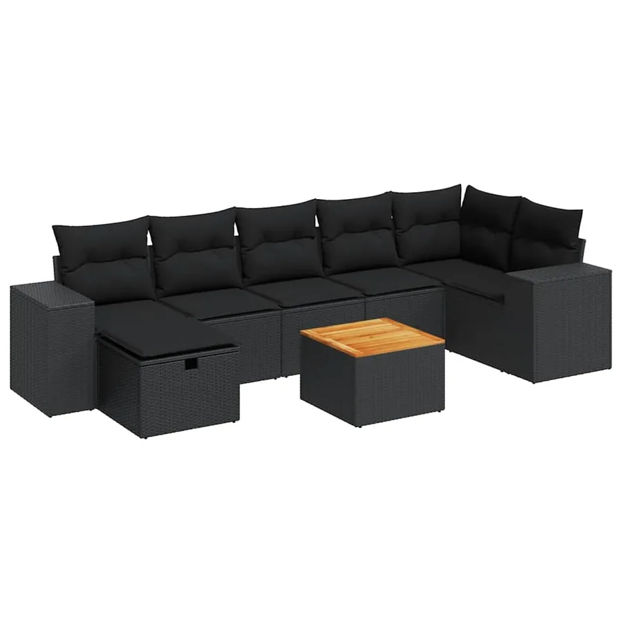 Salon de jardin 8 pcs avec coussins noir résine tressée - 2