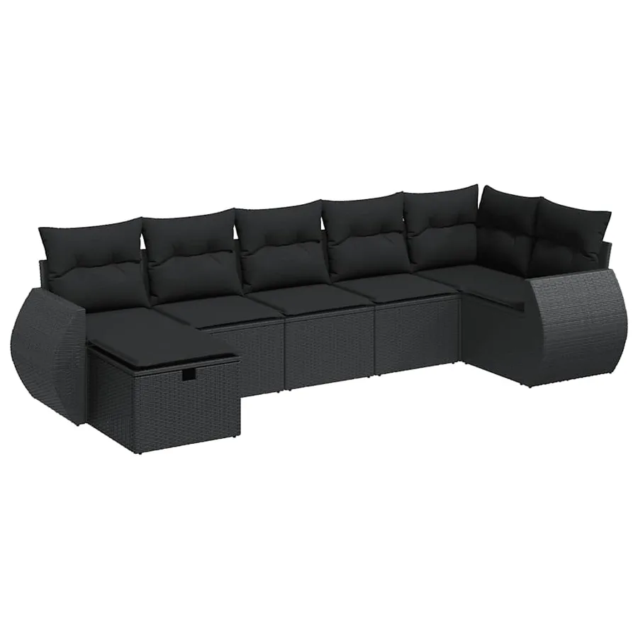 Salon de jardin 7 pcs avec coussins noir résine tressée 71 x 62 x 69 cm - 59,6 kg - 2