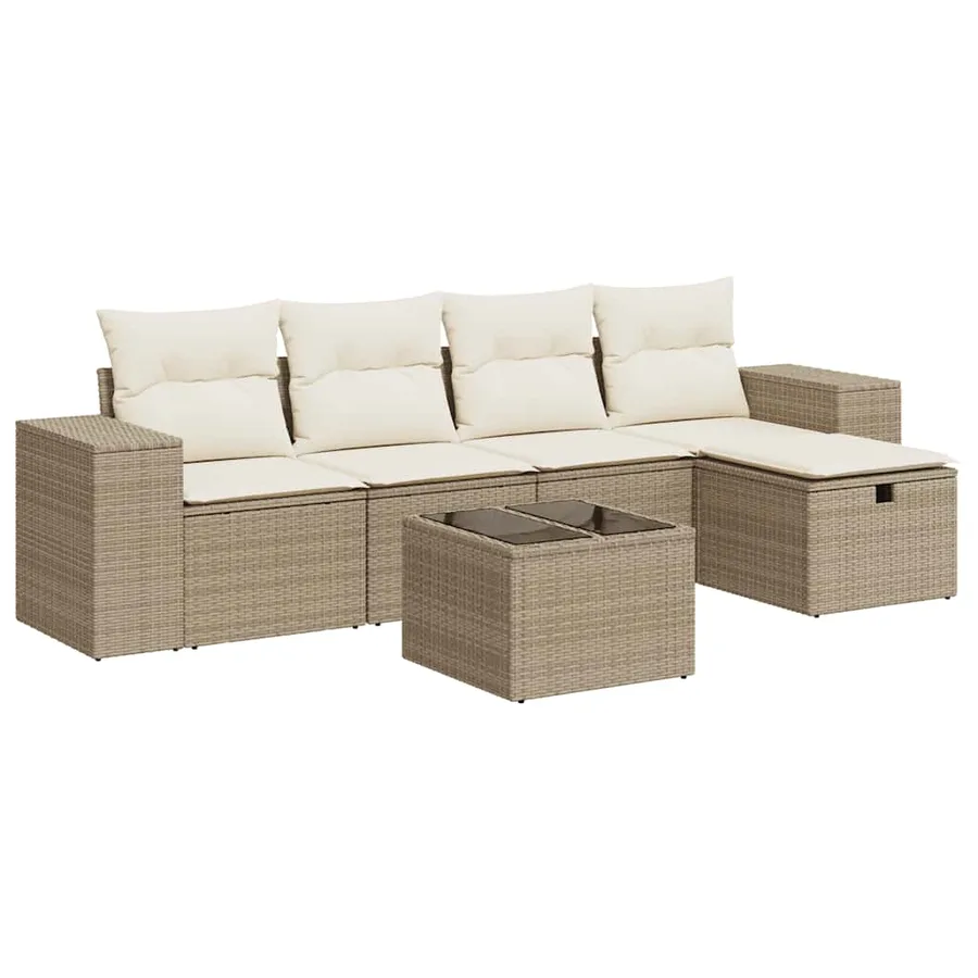 Salon de jardin avec coussins 6 pcs beige résine tressée - 2