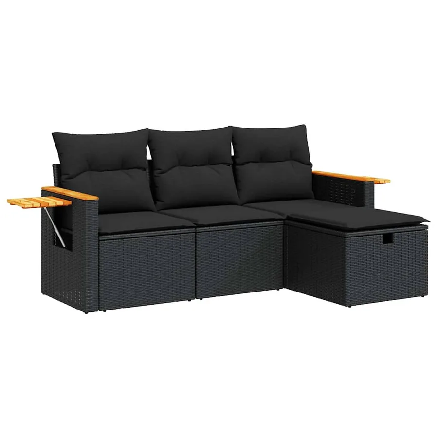 Salon de jardin 4 pcs avec coussins noir résine tressée - 2