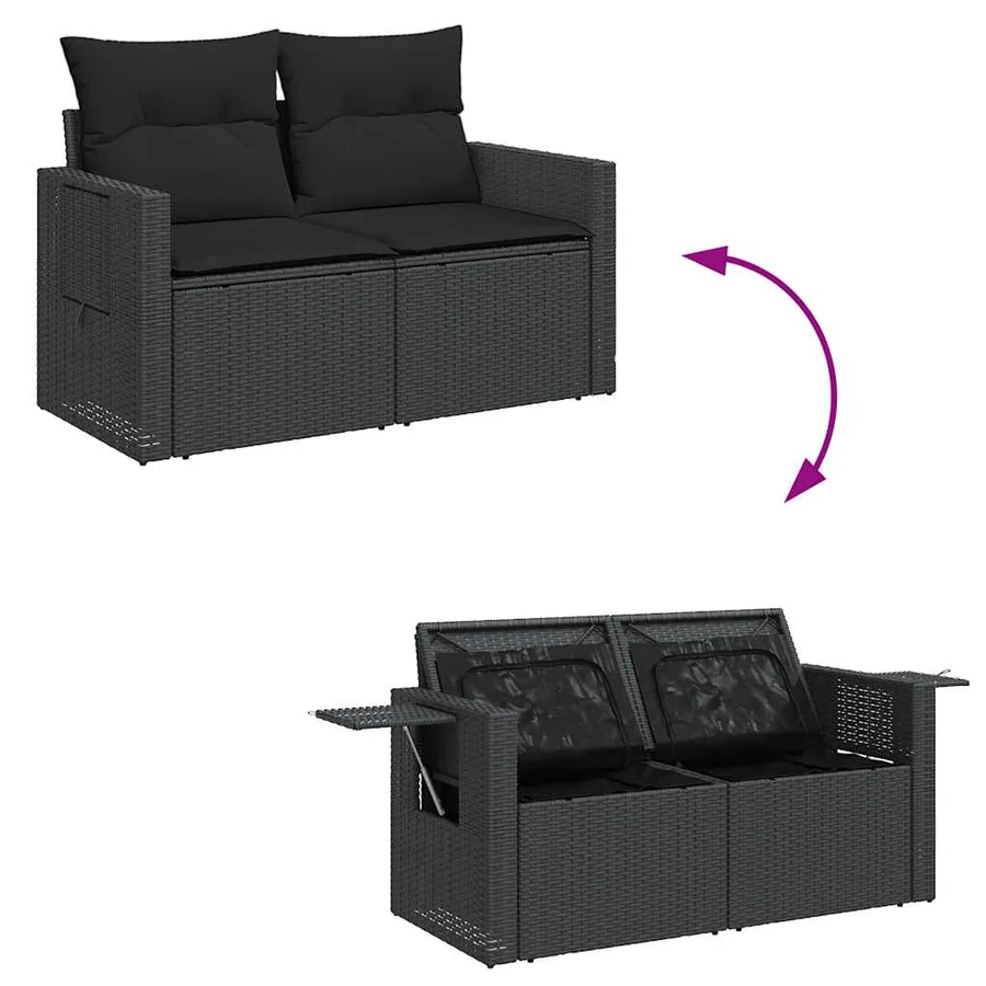 Salon de jardin 9 pcs avec coussins noir résine tressée - 7