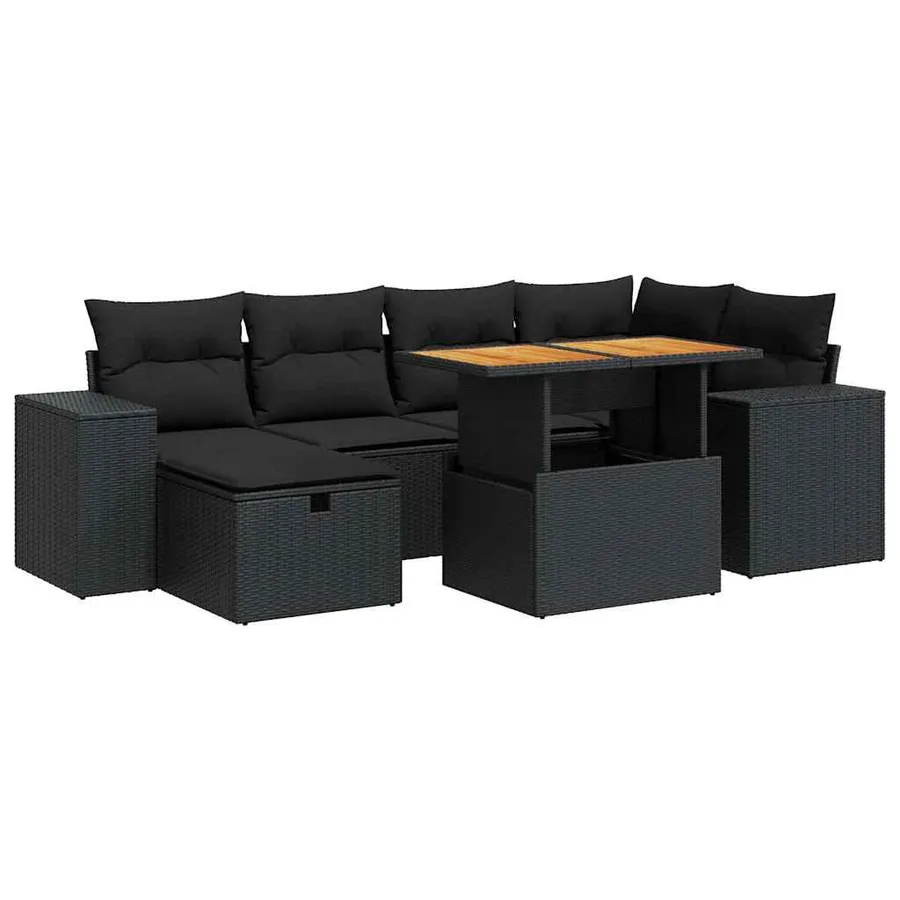 Salon de jardin avec coussins 8 pcs noir résine tressée acacia - 2