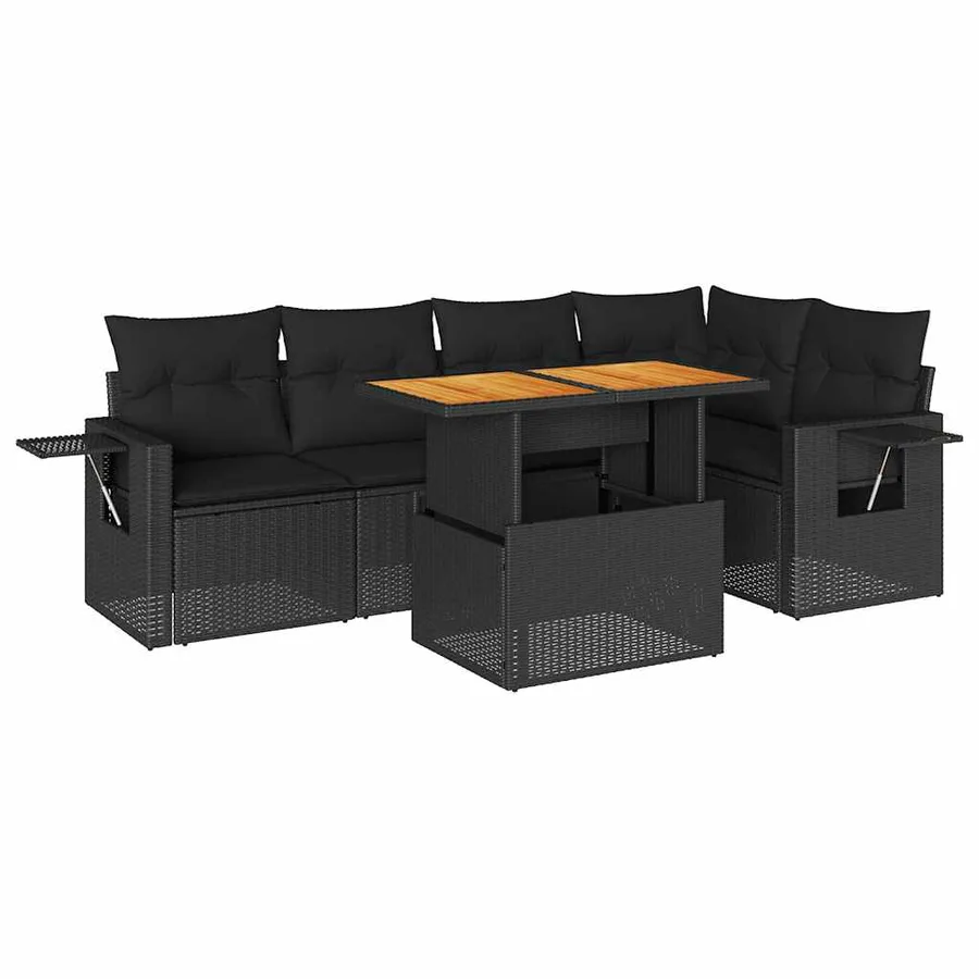 Salon de jardin 6 pcs avec coussins noir résine tressée - 2
