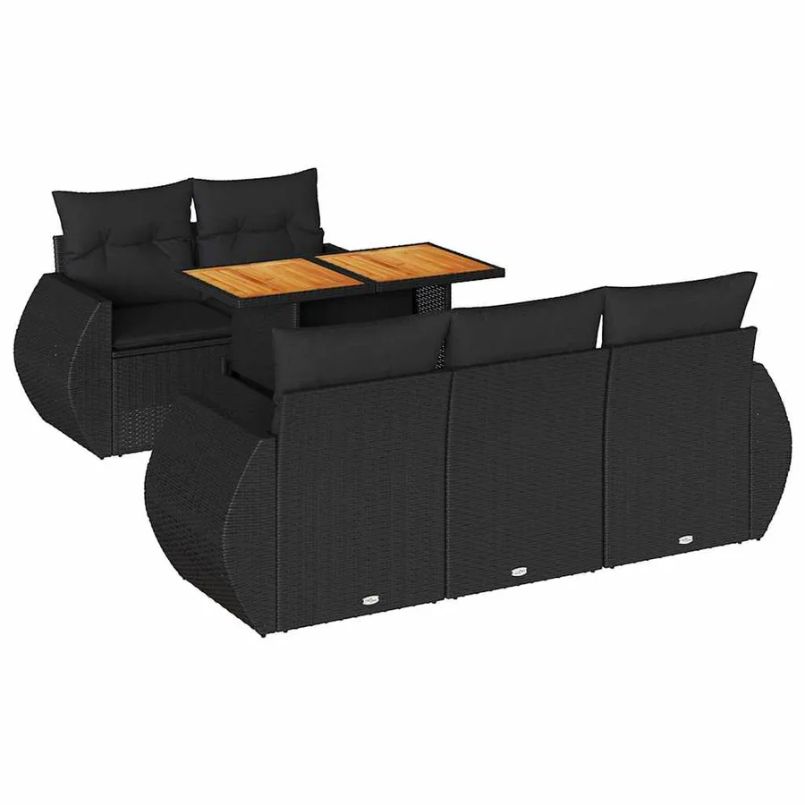 Salon de jardin 6 pcs avec coussins noir résine tressée - 2