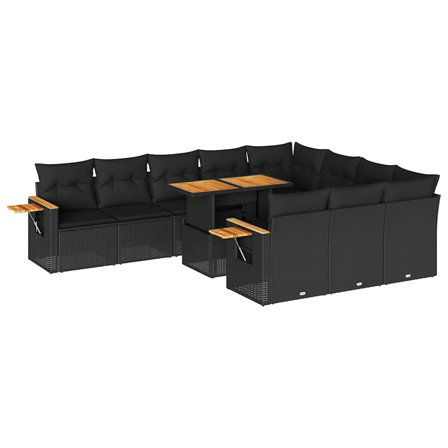 Ensemble de canapés de jardin 11 pcs et coussins rotin acacia - 2