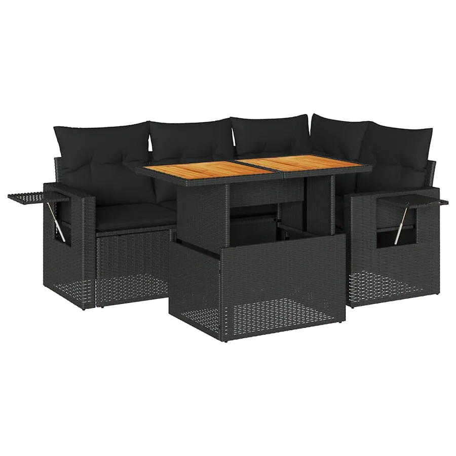 Salon de jardin 5 pcs avec coussins noir résine tressée - 2