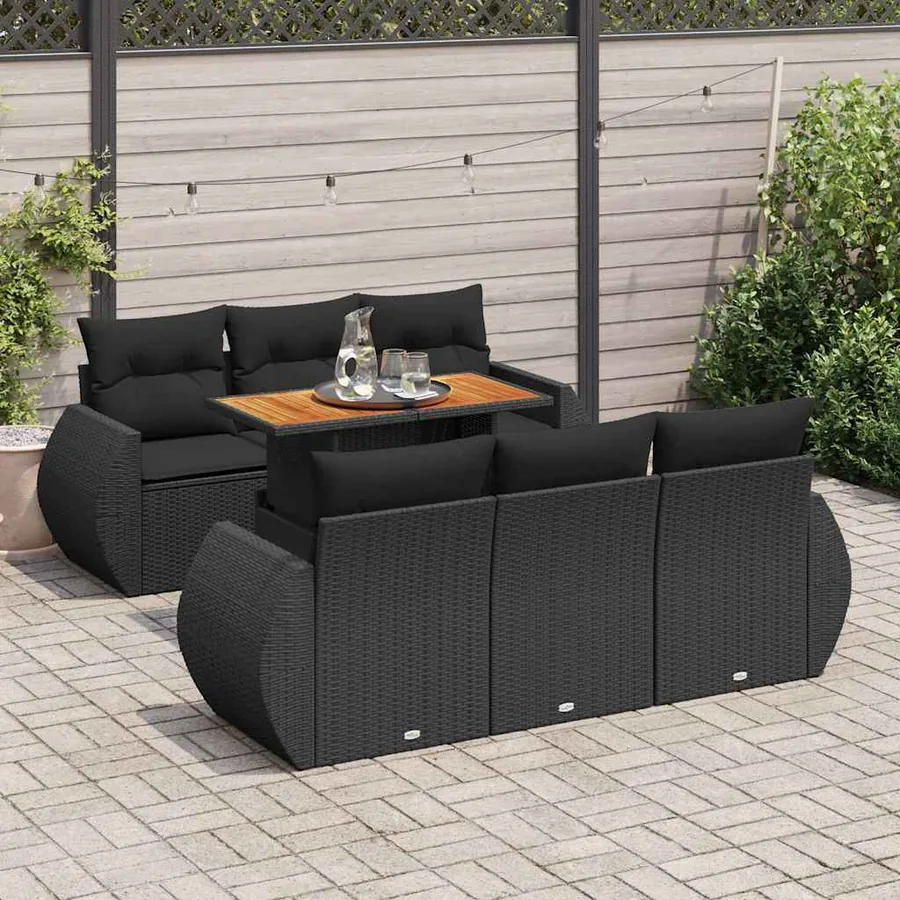 Salon de jardin 7 pcs avec coussins noir résine tressée 71 x 62 x 69 cm - 68,8 kg