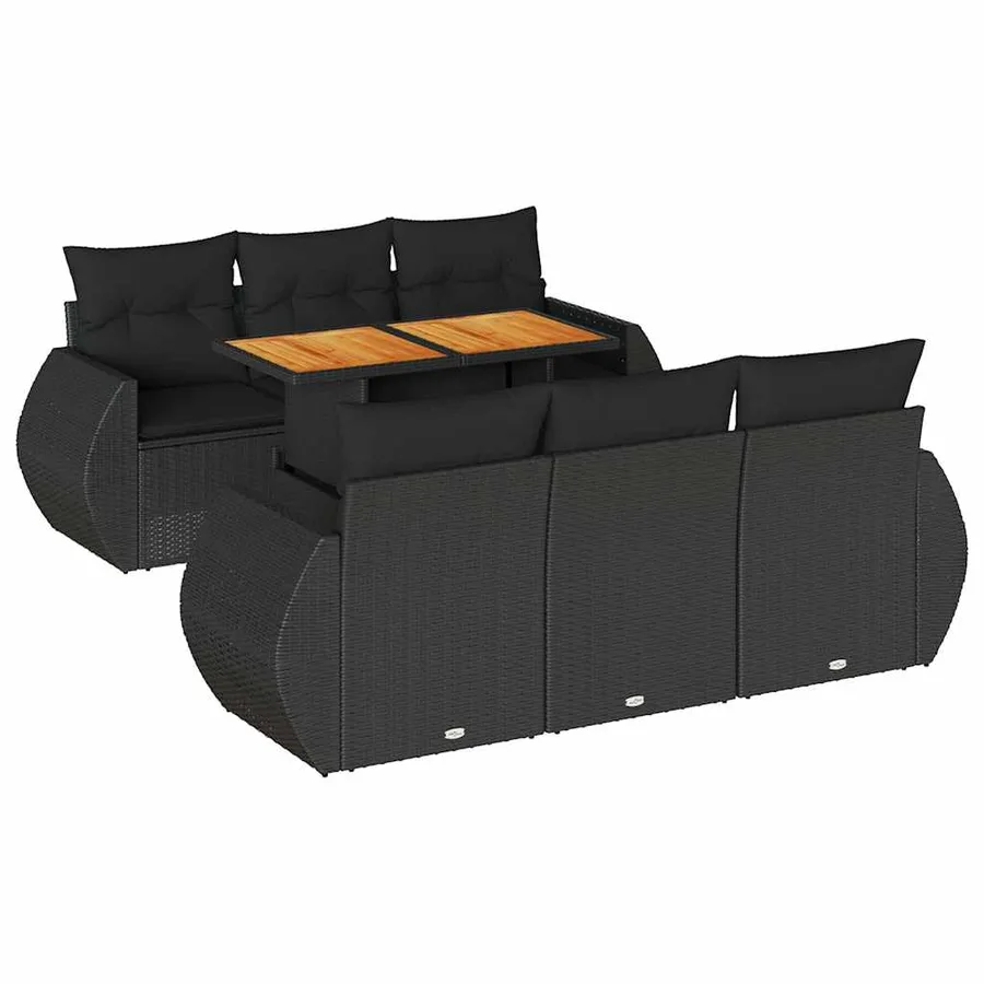 Salon de jardin 7 pcs avec coussins noir résine tressée 71 x 62 x 69 cm - 68,8 kg - 2