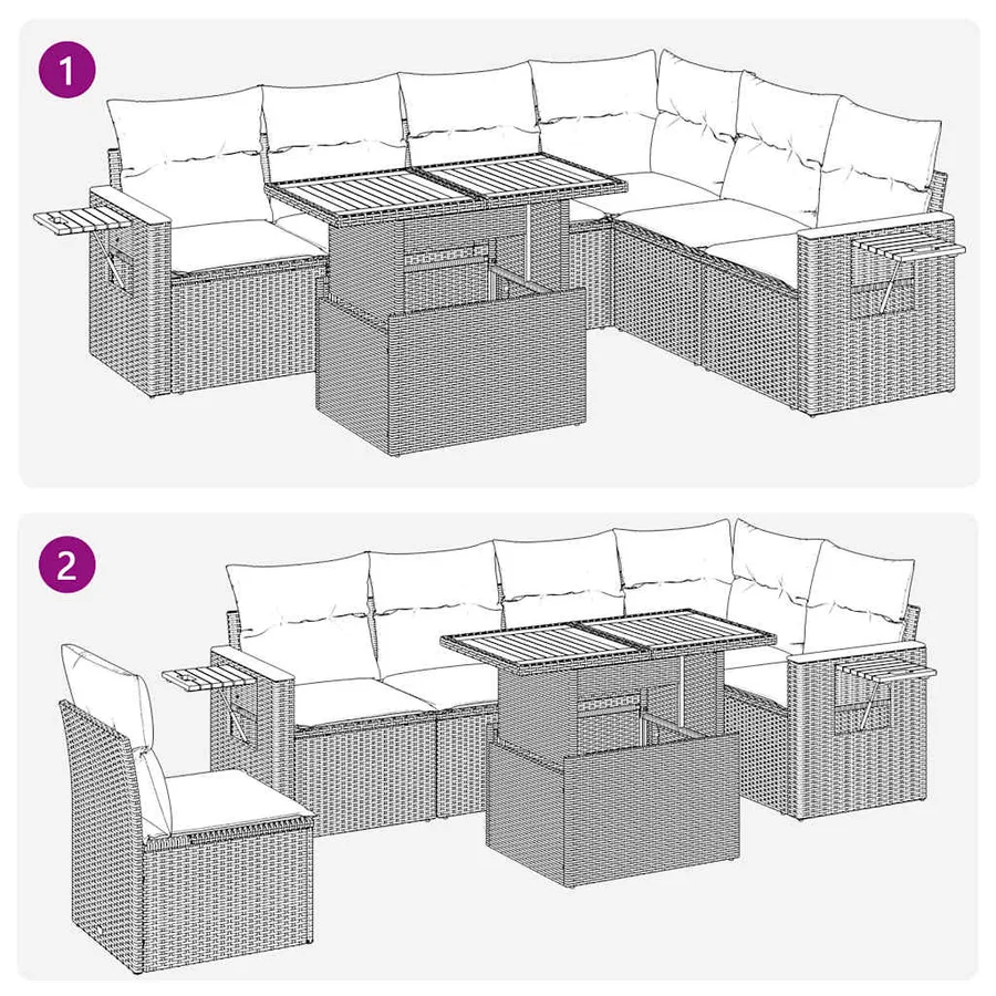 Salon de jardin avec coussins 7 pcs noir résine tressée acacia - 7