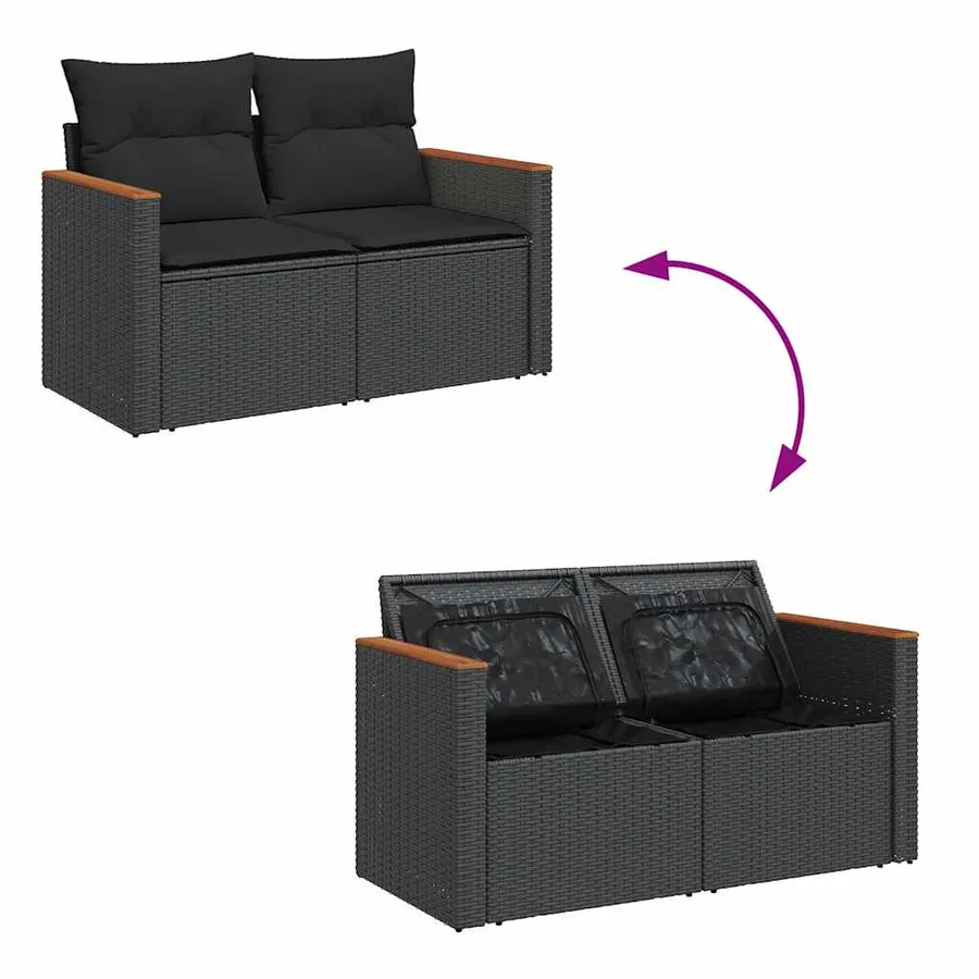 Salon de jardin avec coussins 9 pcs noir résine tressée acacia - 7