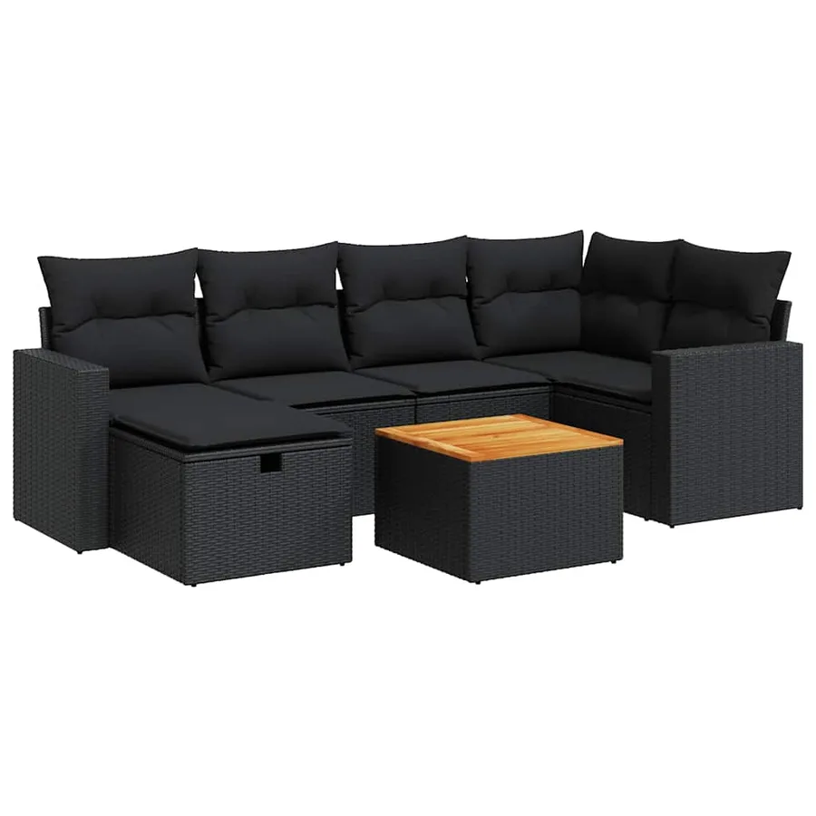 Salon de jardin 7 pcs avec coussins noir résine tressée 65,5 x 62 x 69 cm - 58,4 kg - 2