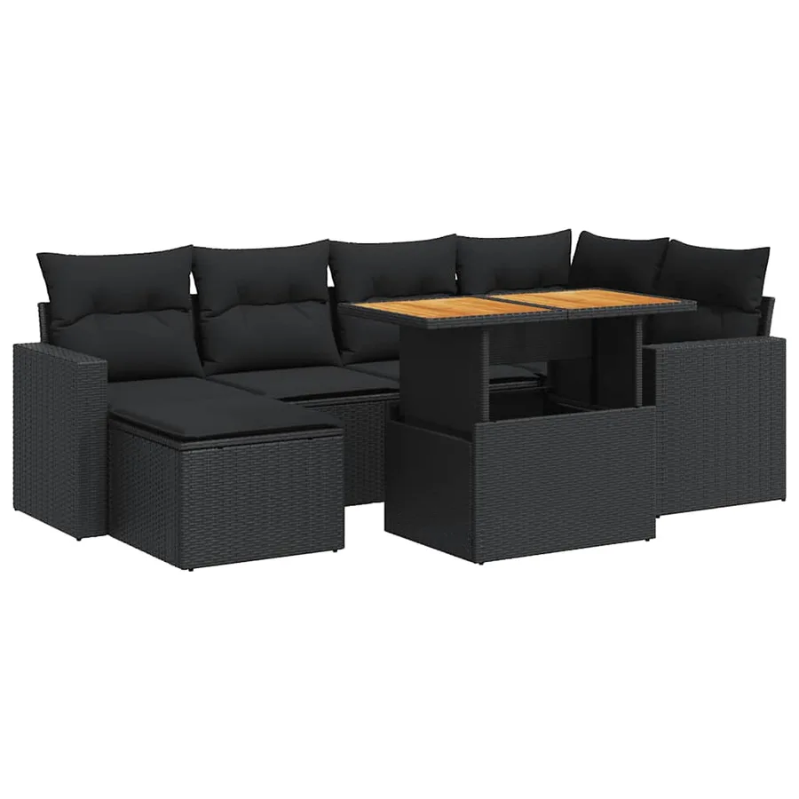 Salon de jardin 7 pcs avec coussins noir résine tressée 62 x 62 x 69 cm - 63,6 kg - 2