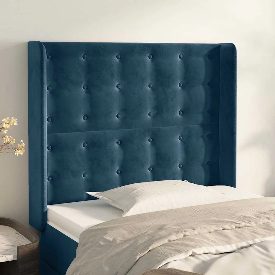Tête de lit avec oreilles Bleu foncé 93x16x118/128 cm Velours