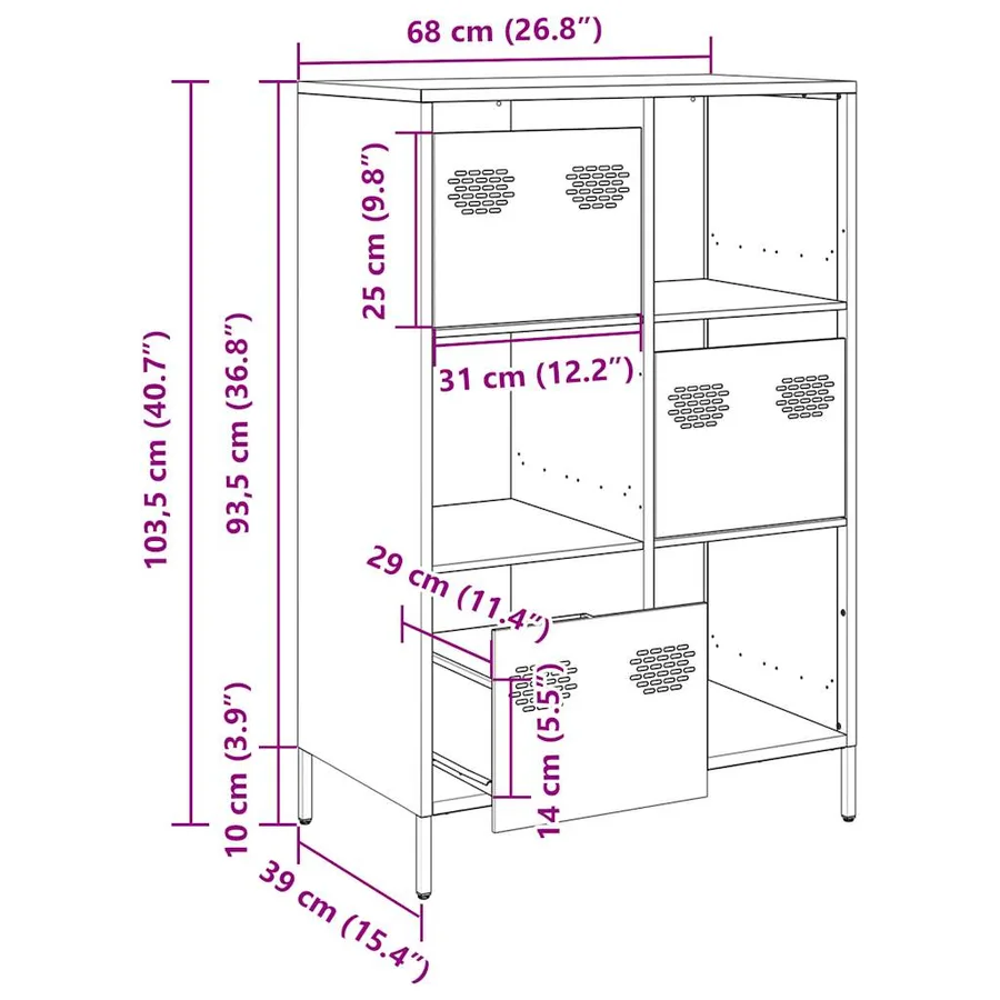 Buffet haut anthracite 68x39x103,5 cm acier - 14