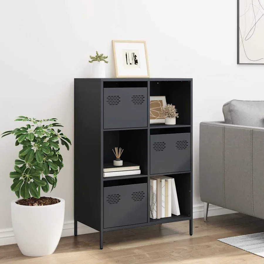 Buffet haut anthracite 68x39x103,5 cm acier - 3
