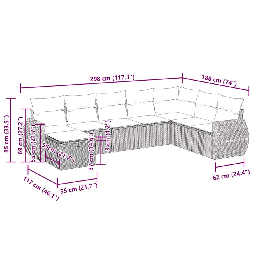 Salon de jardin avec coussins 8 pcs beige résine tressée - 13