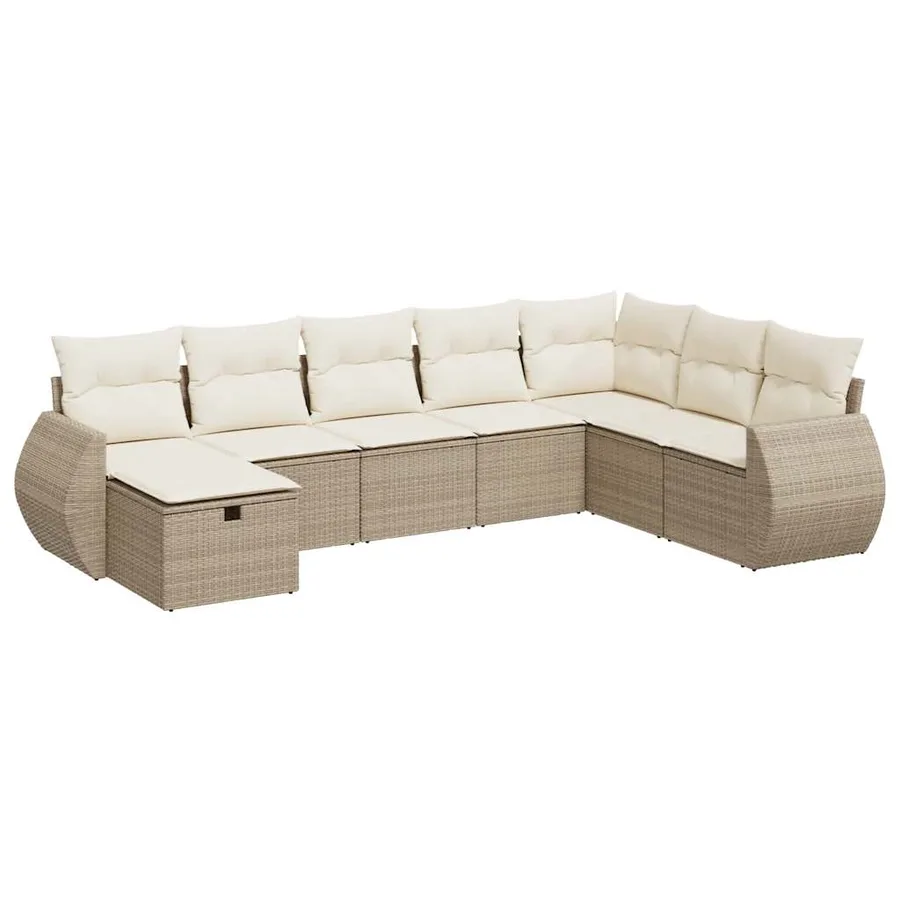 Salon de jardin avec coussins 8 pcs beige résine tressée - 2