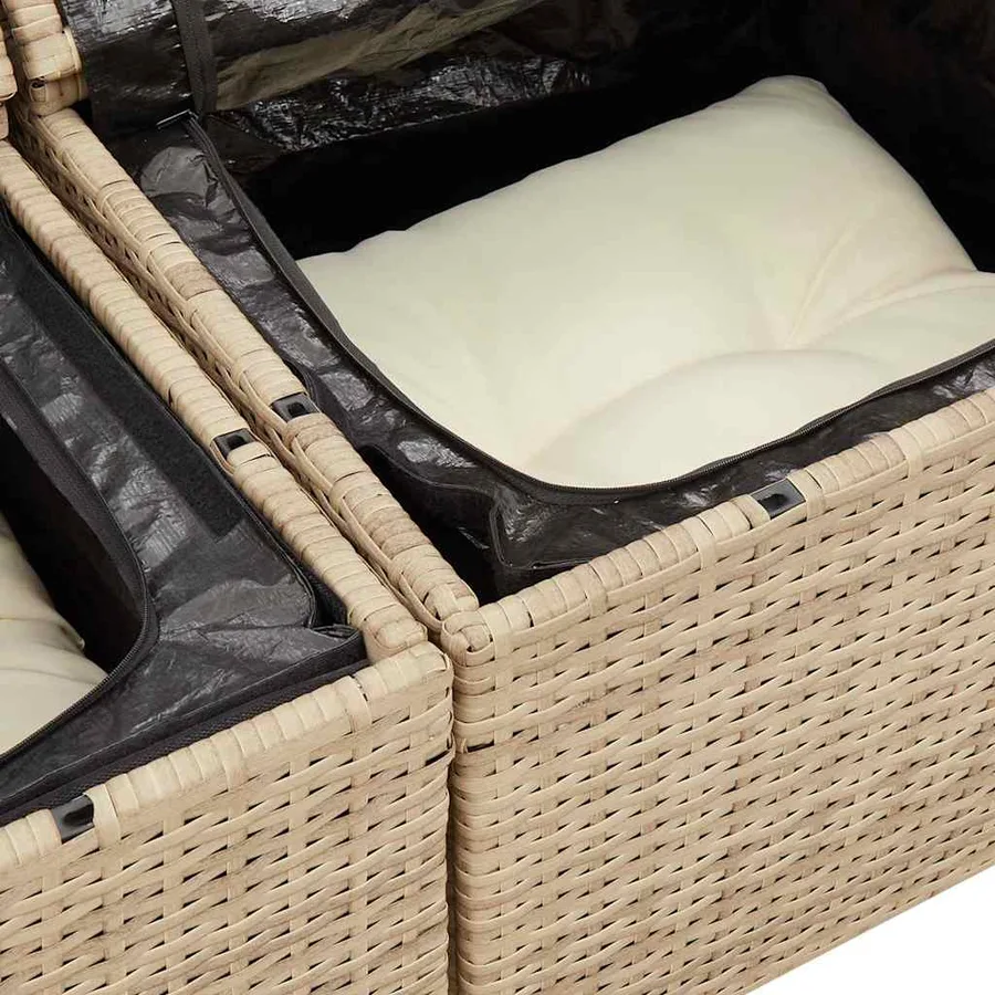Salon de jardin avec coussins 8 pcs beige résine tressée - 17