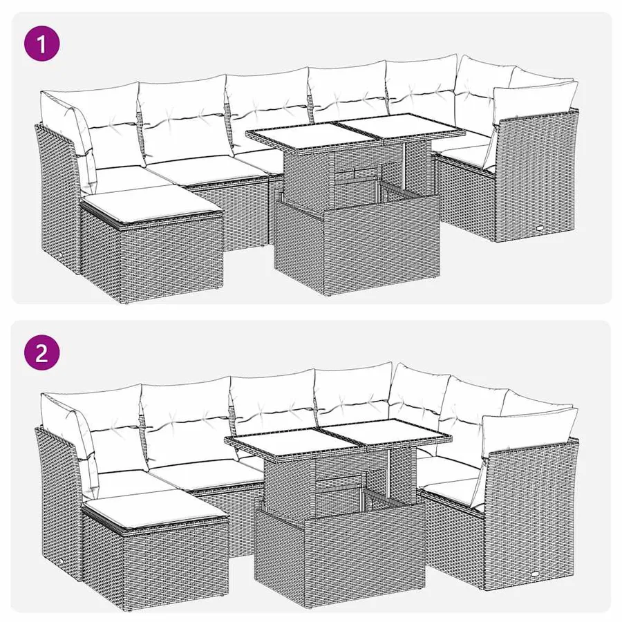 Salon de jardin avec coussins 8 pcs beige résine tressée - 11