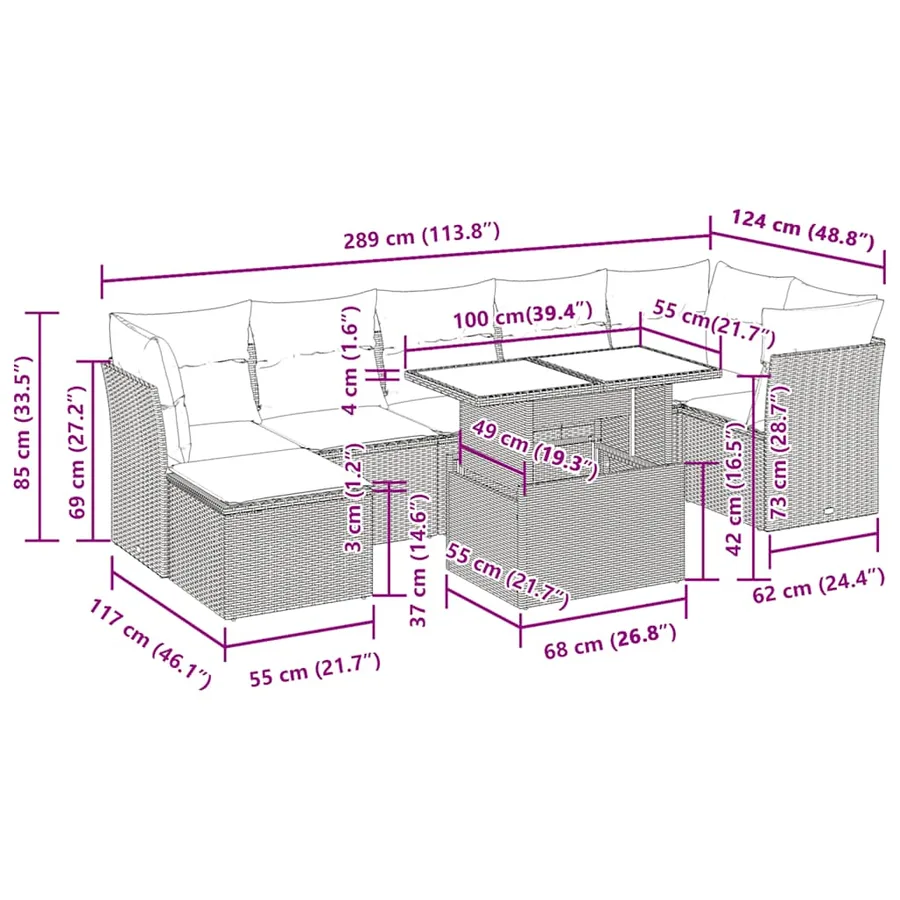 Salon de jardin avec coussins 8 pcs beige résine tressée - 14