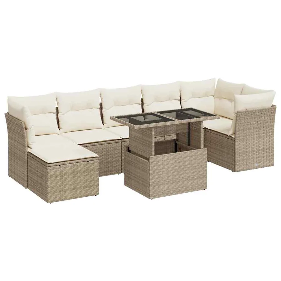 Salon de jardin avec coussins 8 pcs beige résine tressée - 2
