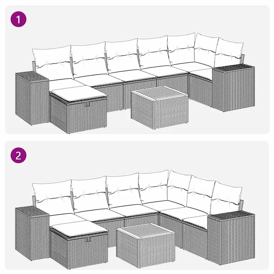 Salon de jardin avec coussins 8 pcs beige résine tressée - 10