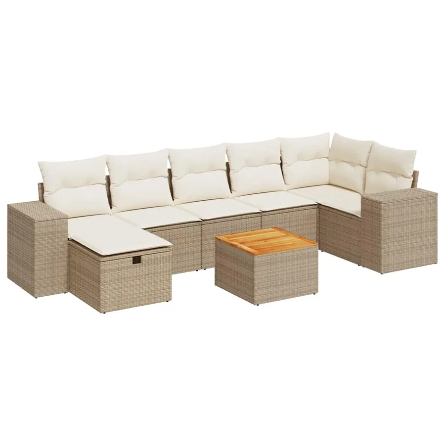 Salon de jardin avec coussins 8 pcs beige résine tressée - 2