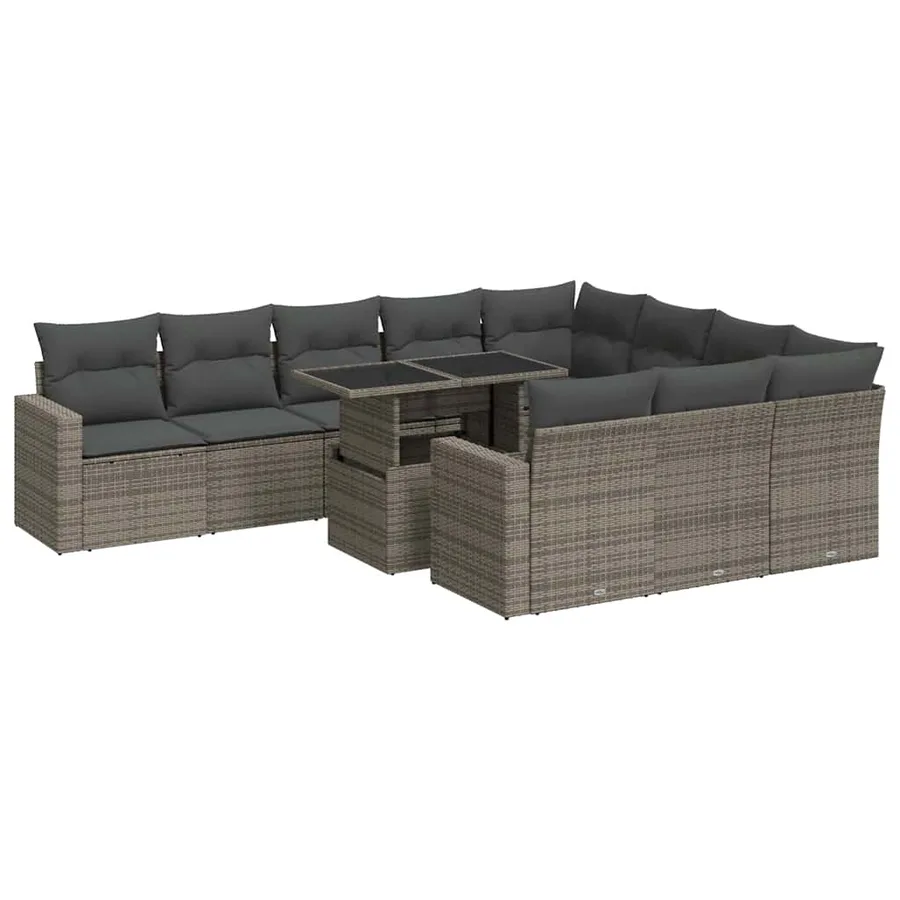 Salon de jardin 11 pcs avec coussins gris résine tressée - 2