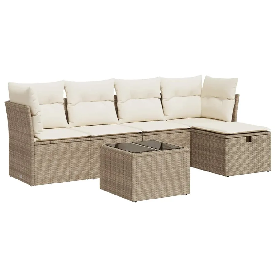 Salon de jardin avec coussins 6 pcs beige résine tressée - 2
