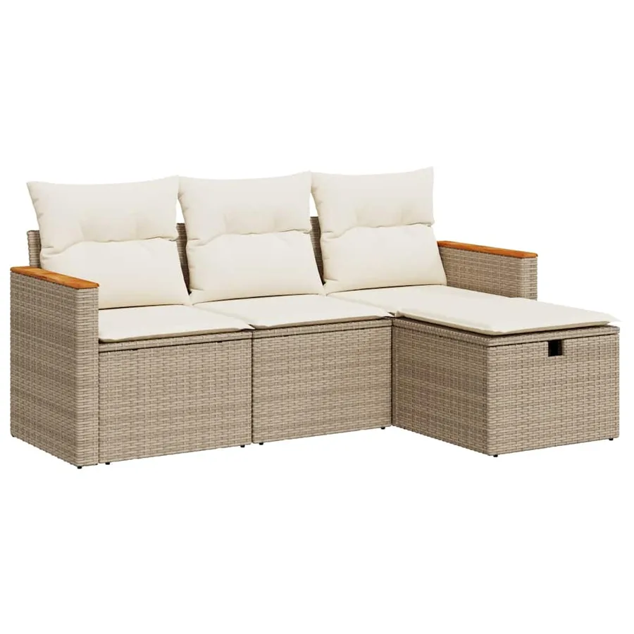 Salon de jardin avec coussins 4 pcs beige résine tressée - 2