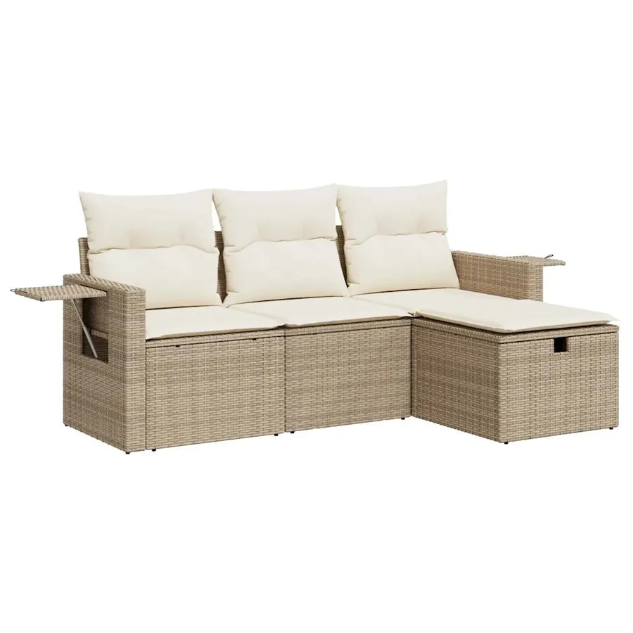 Salon de jardin avec coussins 4 pcs beige résine tressée - 2