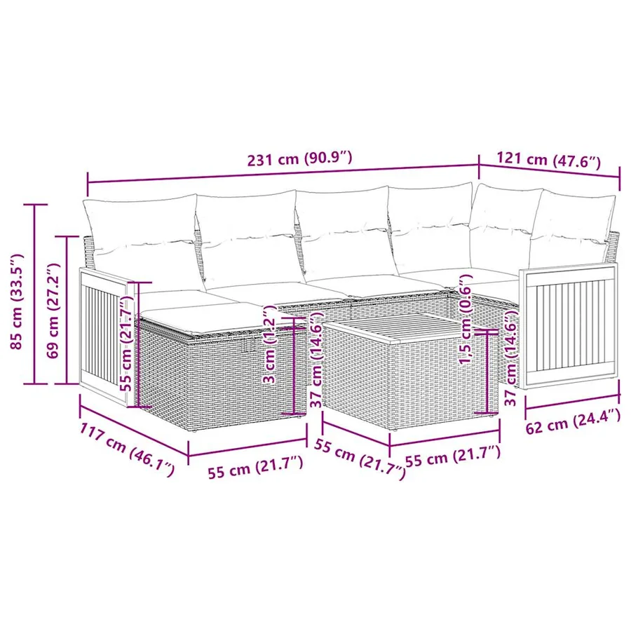 Salon de jardin avec coussins 7 pcs beige résine tressée - 15