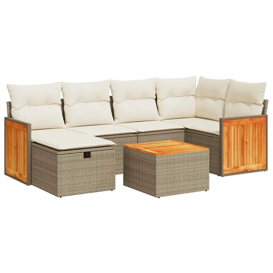 Salon de jardin avec coussins 7 pcs beige résine tressée - 2