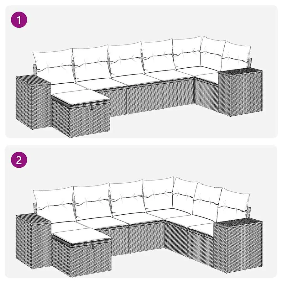 Salon de jardin avec coussins 7 pcs beige résine tressée - 11