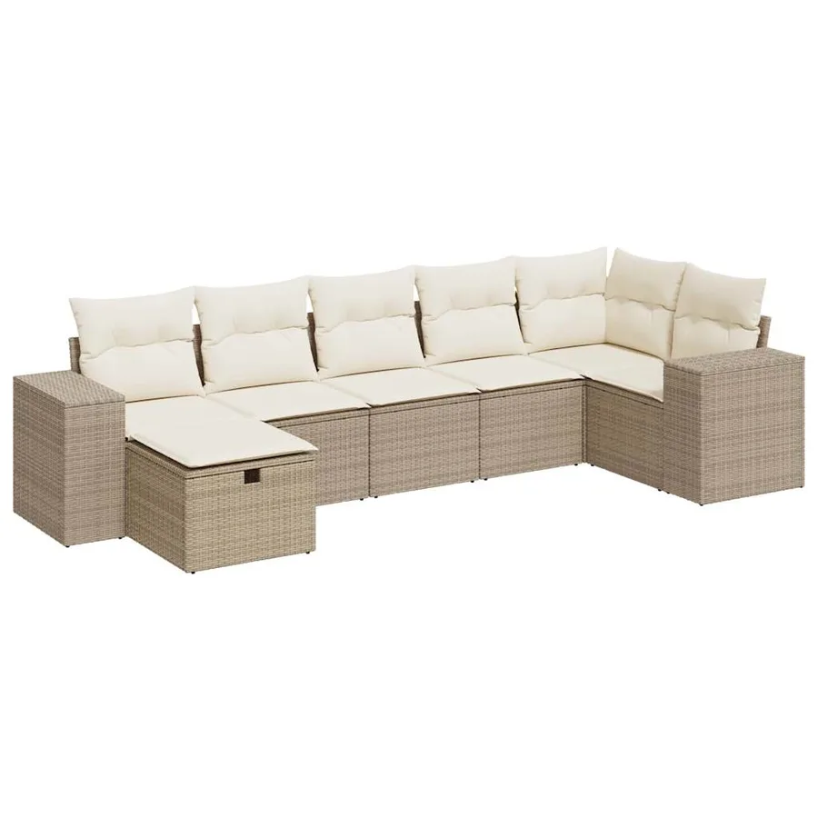 Salon de jardin avec coussins 7 pcs beige résine tressée - 2