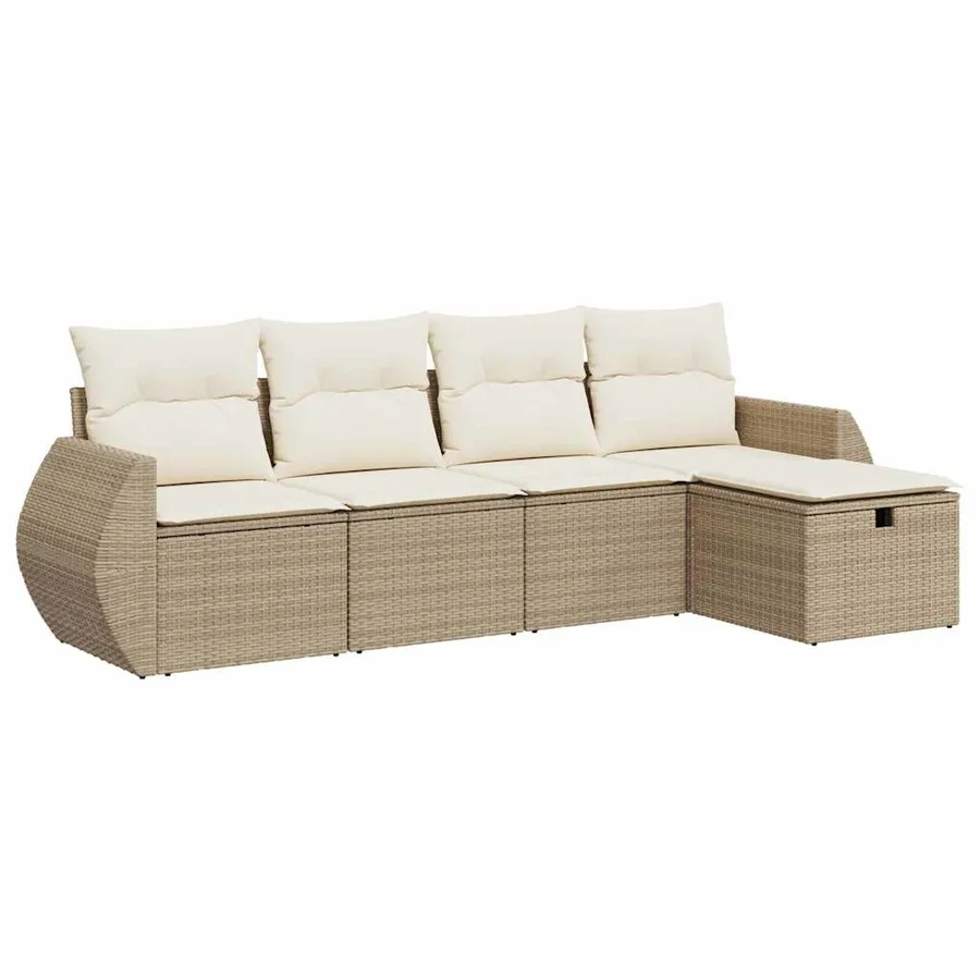 Salon de jardin avec coussins 5 pcs beige résine tressée - 2